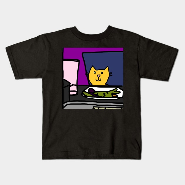 Cat at a table Kids T-Shirt by ellenhenryart